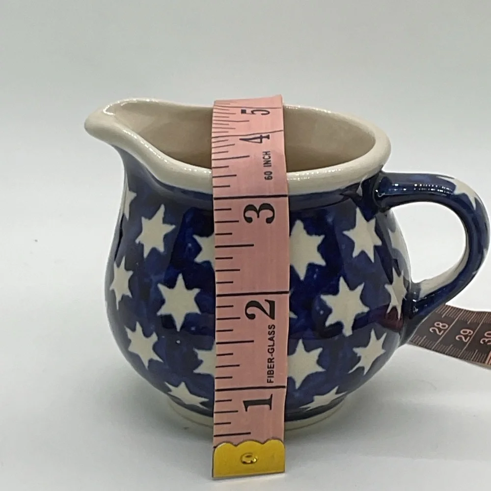 Boleslawiec Blue and White Star Pattern Ceramic Small Pitcher - Picture 6 of 7